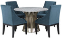 Palliser Furniture Mix and Match Naomi Round Dining Table with Gold Base and 4 Diana Wing Chair Dining Set in Dark Teal Velvet 119-156GM54 image