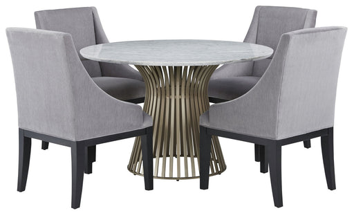 Palliser Furiture Mix and Match Naomi Round Table with Gold Base and 4 Diana Wing Chair Dining Set in Grey Velvet 119-156GM56 image