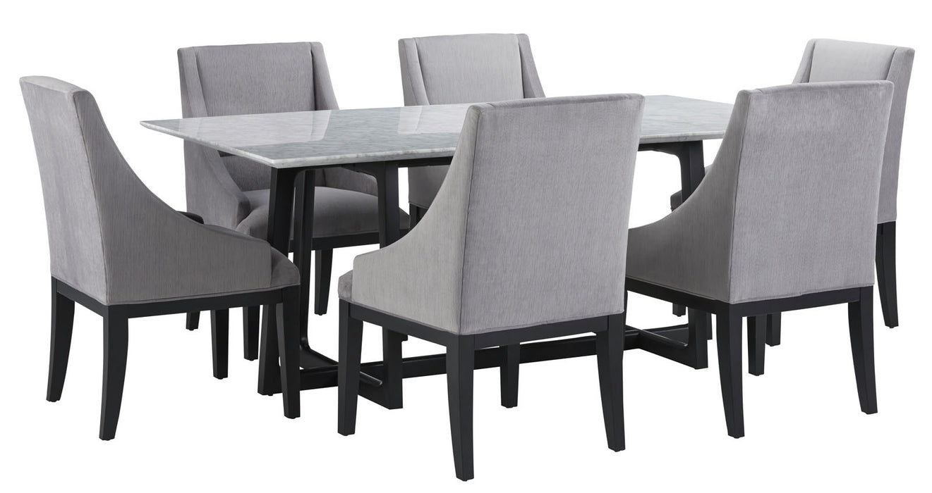 Palliser Furniture Mix and Match Clara Rectangular Dining Table and 6 Diana Wing Chairs Dining Set in Grey Velvet 119-160K76 image