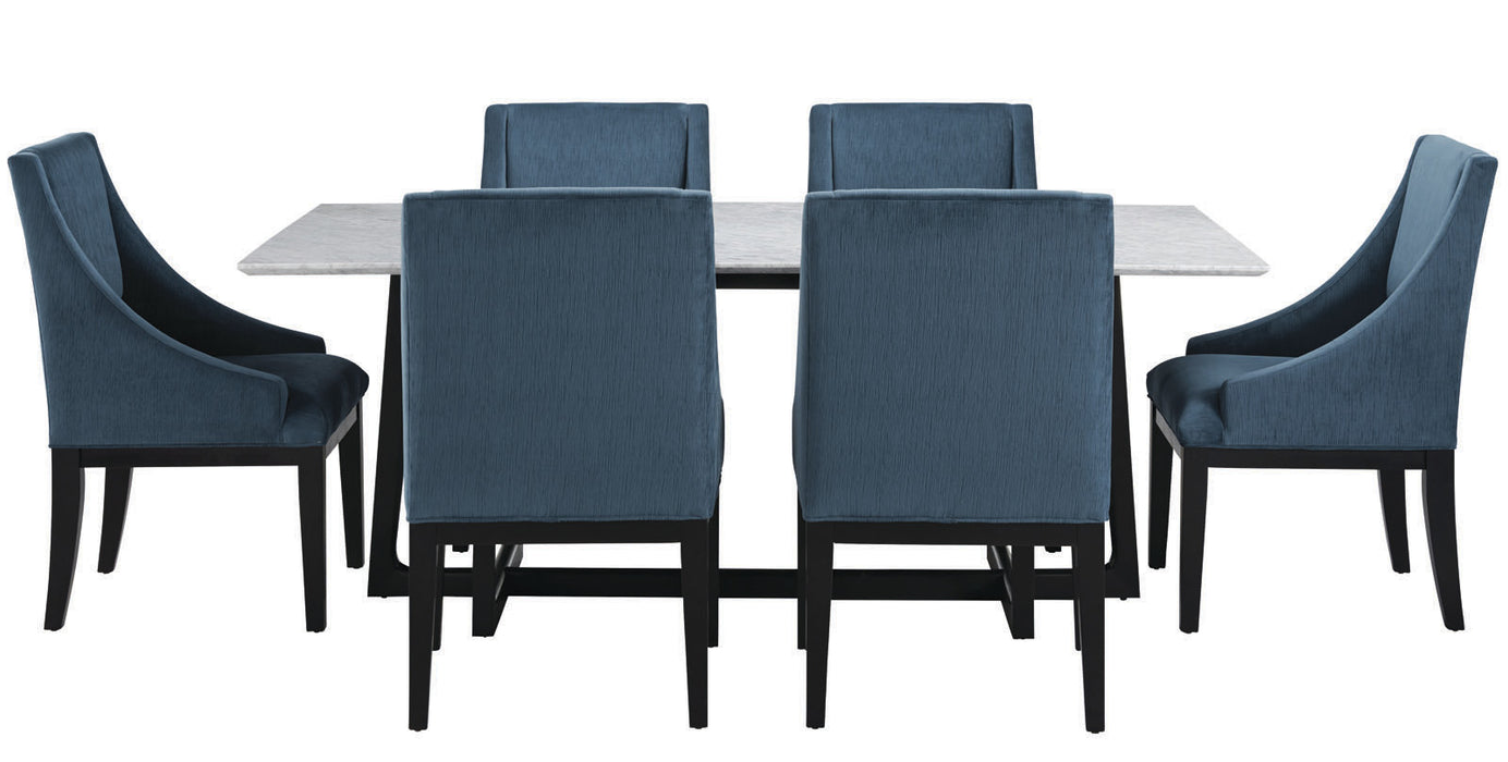 Palliser Furniture Mix and Match Clara Rectangular Dining Table and 6 Diana Wing Chairs Dining Set in Blue 119-160K74 image